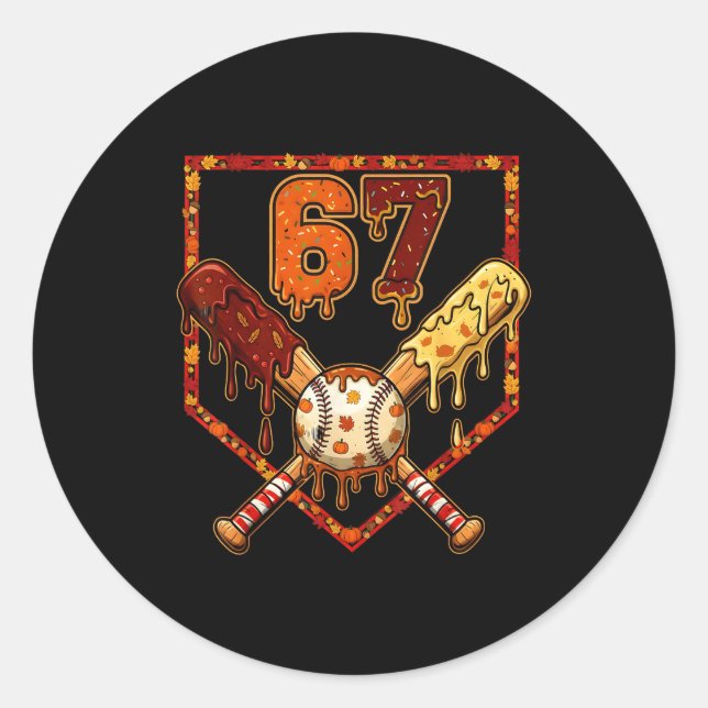 67 Baseball Drip Thanksgiving Six Seven Boys Teens Runder Aufkleber (Vorderseite)