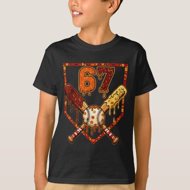 67 Baseball Drip Thanksgiving Six Seven Boys Teens T-Shirt (Vorderseite)