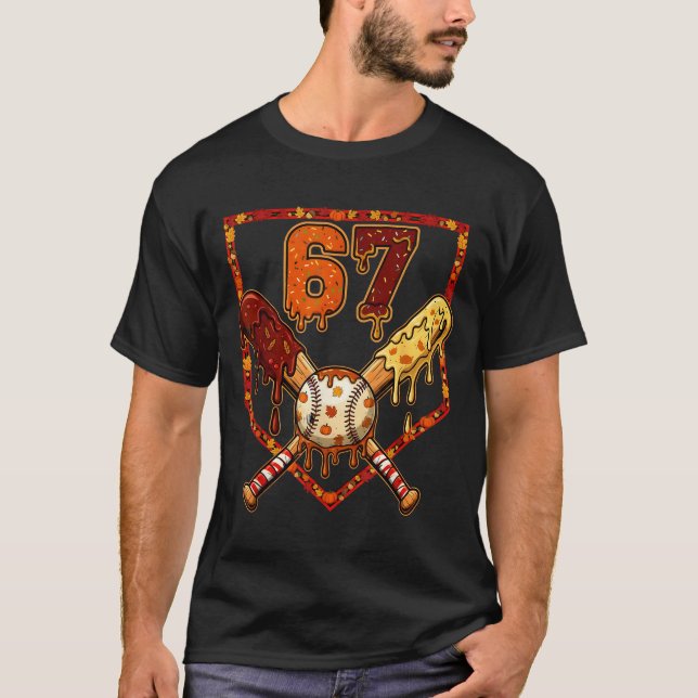 67 Baseball Drip Thanksgiving Six Seven Boys Teens T-Shirt (Vorderseite)