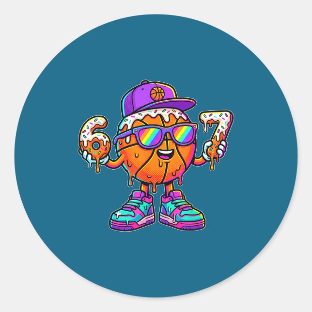 67 Basketball Drip Six Seven Funny Meme Gen Alpha  Runder Aufkleber (Vorderseite)