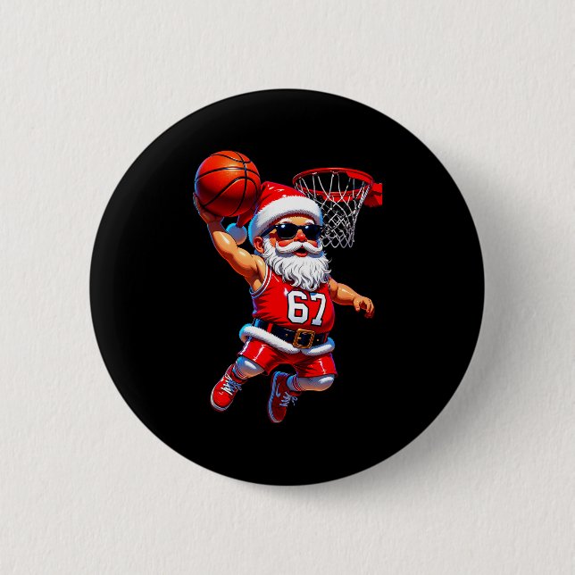 67 Basketball Santa Six Seven Meme Christmas Srt M Button (Vorderseite)