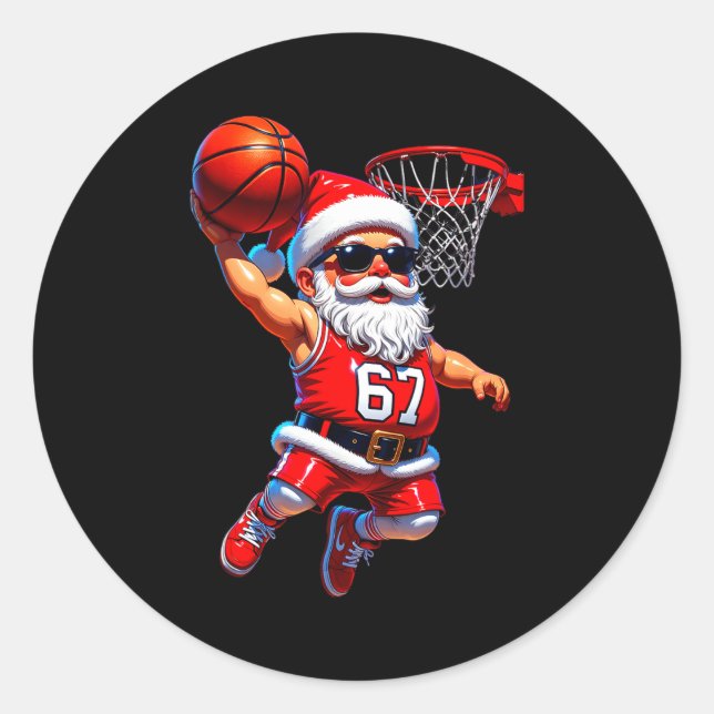 67 Basketball Santa Six Seven Meme Christmas Srt M Runder Aufkleber (Vorderseite)