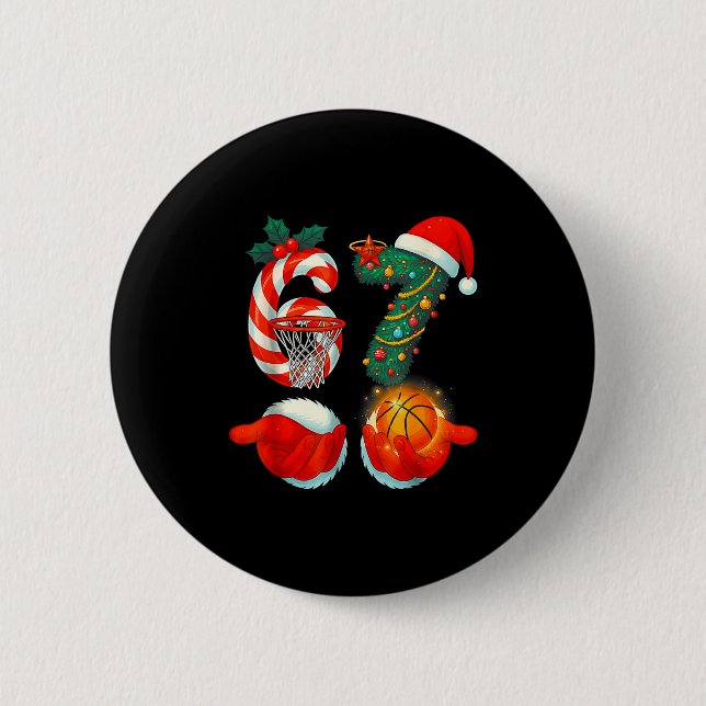 67 Basketball Santa Six Seven Meme Weihnachten Srt Button (Vorderseite)