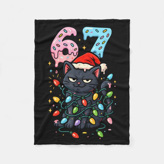 67 Black Cat Christmas Ice Cream Drip Santa Hat Si Fleecedecke (Vorderseite)