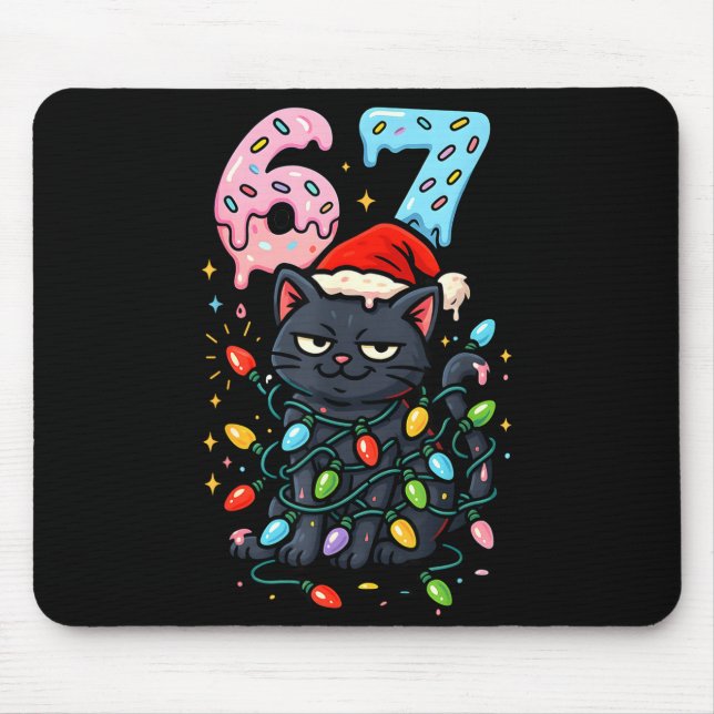 67 Black Cat Christmas Ice Cream Drip Santa Hat Si Mousepad (Vorne)