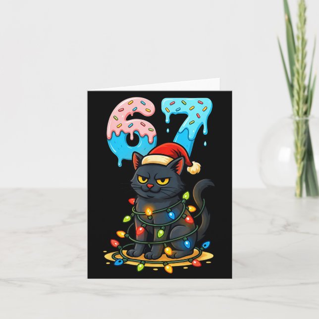 67 Black Cat Santa Hat Christmas Lights Drip For G Karte (Vorderseite)