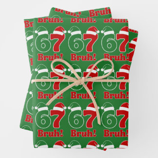 67 Bruh Funny Christmas Red and Green Santa Hat  Geschenkpapier Set