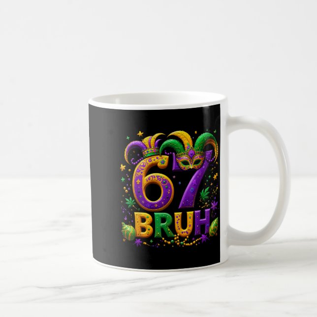 67 Bruh Jester Hat Feather Mask Mardi Gras Fleur D Kaffeetasse (Rechts)