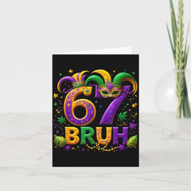 67 Bruh Jester Hat Feather Mask Mardi Gras Fleur D Karte (Vorderseite)
