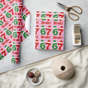 67 Bruh Lustiger Weihnachtsmann-Hut in Rot und Grü Geschenkpapier