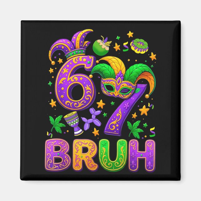 67 Bruh Mardi Gras Jester Mask New Orleans  Magnet (Vorne)