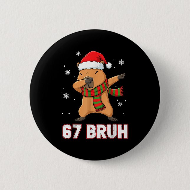 67 Bruh Six Seven Meme Capybara Christmas Kids Boy Button (Vorderseite)