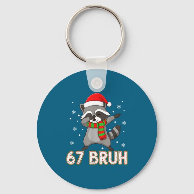 67 Bruh Six Seven Meme Raccoon Christmas Kids Boys Schlüsselanhänger (Vorderseite)