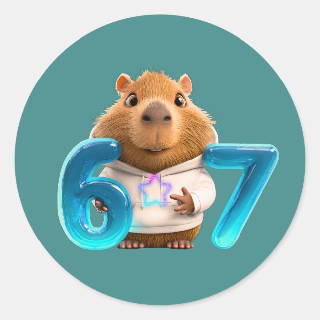 67 Capy – Cute Capybara Rund Sticker Teal Edition (Vorderseite)