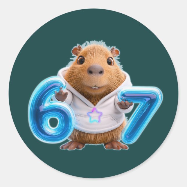 67 Capybara Round Sticker – Blue Glow | Deep Teal (Vorderseite)