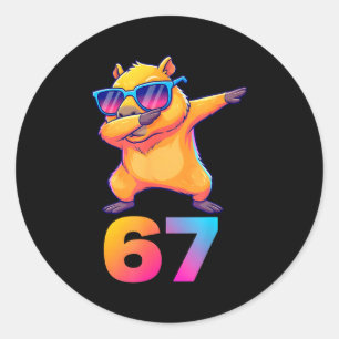 67 Capybara Six Seven Meme Tier Coole Capybara Da Runder Aufkleber