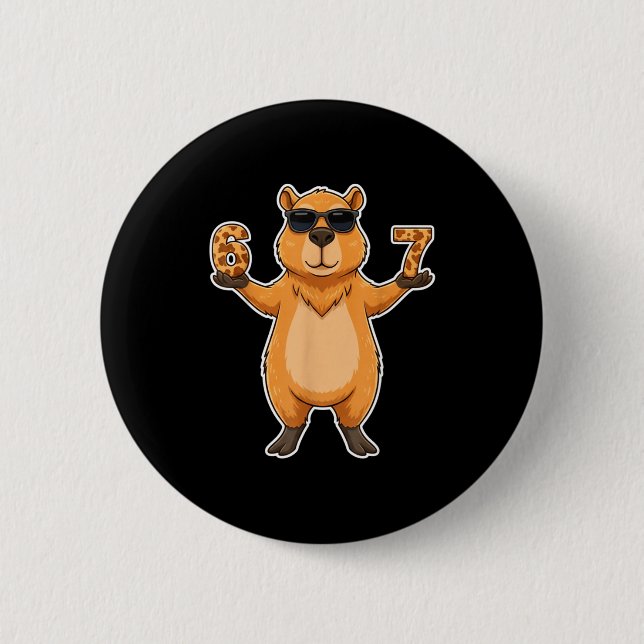 67 Capybara Sungles Gen Alpha Slang Funny Six Seve Button (Vorderseite)