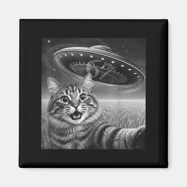 67 Cat Selfie With Alien Ufos Funny Cat Six Seven  Magnet (Vorne)
