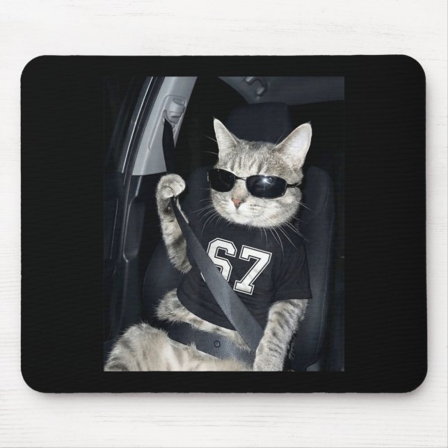 67 Cat Wearing Sungles Gen Alpha Funny Six Seven 6 Mousepad (Vorne)