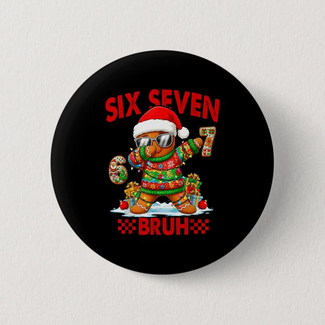 67 Christmas 6 7 Meme Gingerbread Man Xmas Pajamas Button (Vorderseite)