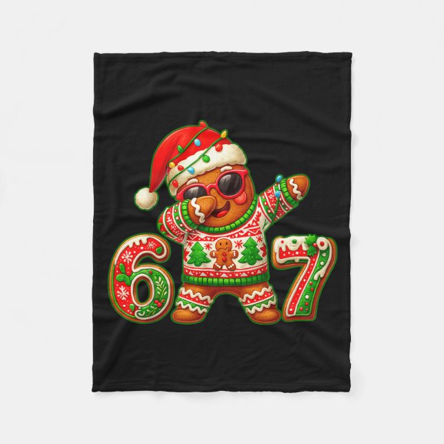 67 Christmas 6 7 Meme Gingerbread Man Xmas Pajamas Fleecedecke (Vorderseite)