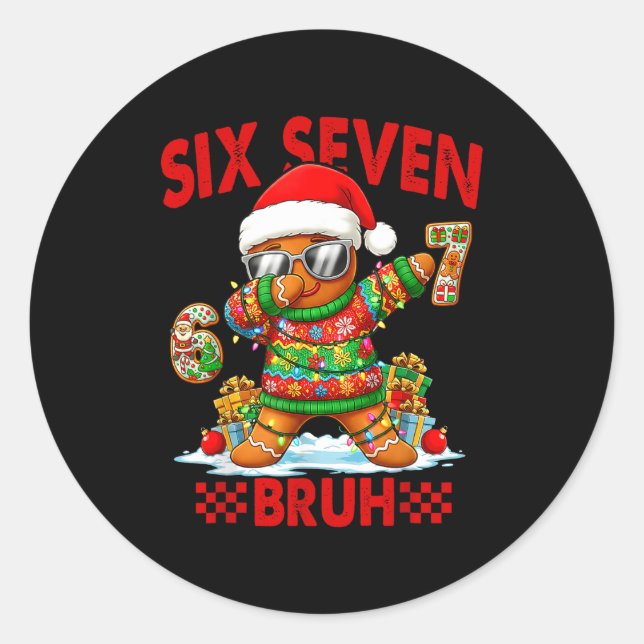 67 Christmas 6 7 Meme Gingerbread Man Xmas Pajamas Runder Aufkleber (Vorderseite)
