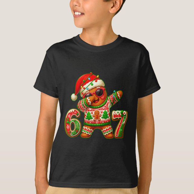 67 Christmas 6 7 Meme Gingerbread Man Xmas Pajamas T-Shirt (Vorderseite)
