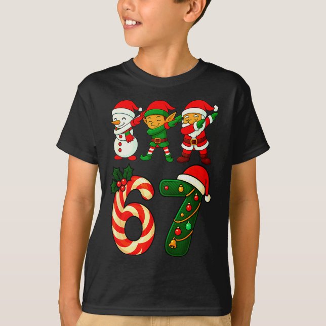 67 Christmas Dabbing Santa Elf Snowman Funny Six S T-Shirt (Vorderseite)