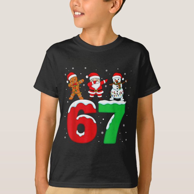 67 Christmas Dabbing Santa Snowman Funny Six Seven T-Shirt (Vorderseite)