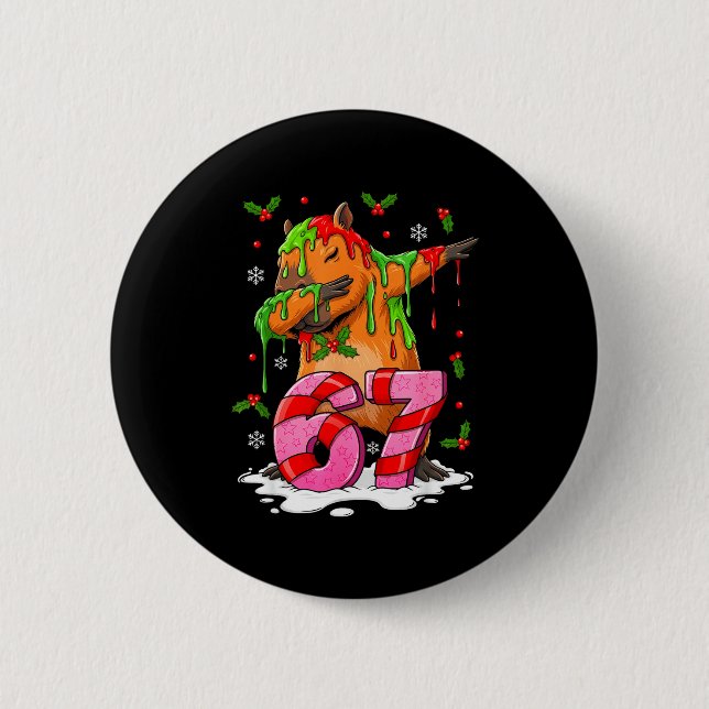67 Christmas Funny 67 Brainrot Youth Kids Capybara Button (Vorderseite)