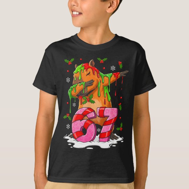 67 Christmas Funny 67 Brainrot Youth Kids Capybara T-Shirt (Vorderseite)