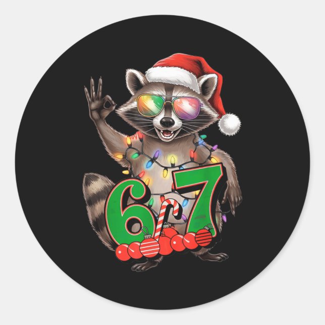 67 Christmas Funny Raccoon Festive 6-7 Meme Boys G Runder Aufkleber (Vorderseite)