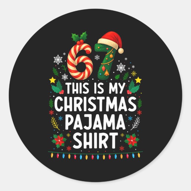 67 Christmas Pajama Shirt 6 7 Funny Meme Teen Boys Runder Aufkleber (Vorderseite)