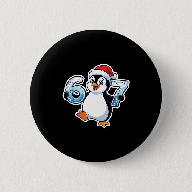 67 Christmas Penguin Santa Hat Birthday Holiday  Button (Vorderseite)