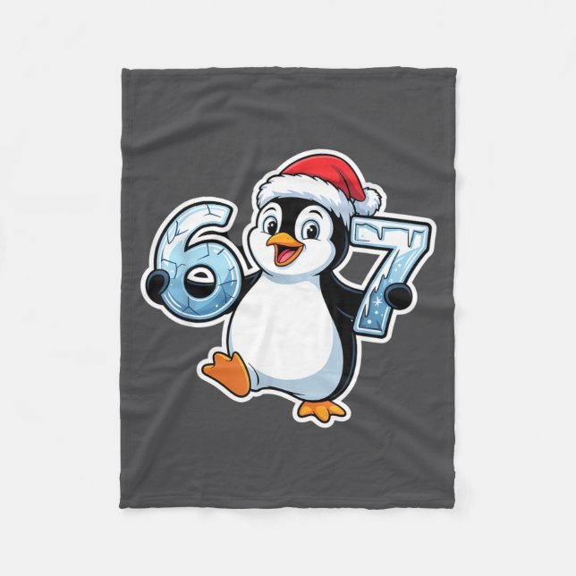 67 Christmas Penguin Santa Hat Birthday Holiday  Fleecedecke (Vorderseite)
