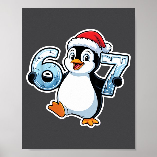 67 Christmas Penguin Santa Hat Birthday Holiday  Poster (Vorne)
