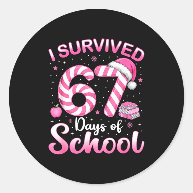 67 Christmas Shirt Teacher Kids I Survived 67 Days Runder Aufkleber (Vorderseite)