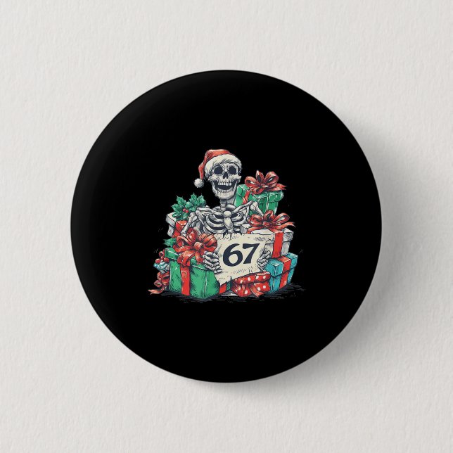 67 Christmas Skeleton Xmas Santa Hat Six Seven Fun Button (Vorderseite)