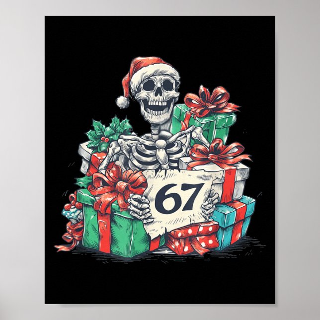 67 Christmas Skeleton Xmas Santa Hat Six Seven Fun Poster (Vorne)