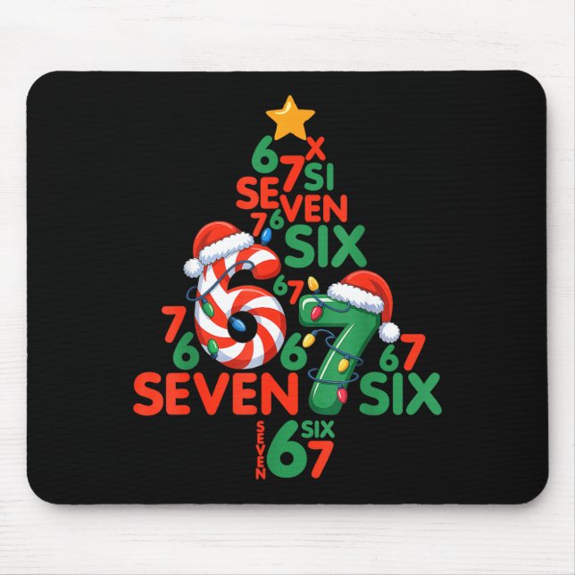 67 Christmas Tree Candy Cane Holiday Six Seven Mem Mousepad (Vorne)
