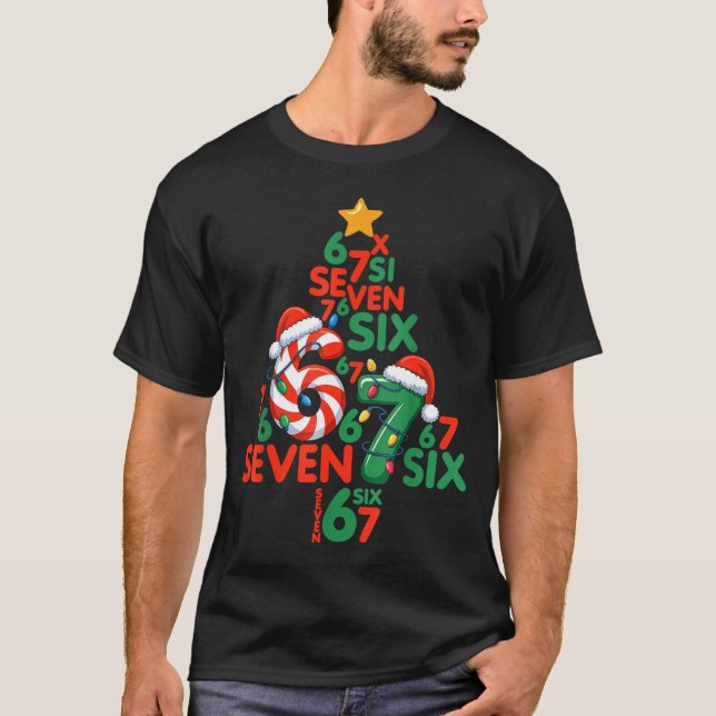 67 Christmas Tree Candy Cane Holiday Six Seven Mem T-Shirt (Vorderseite)