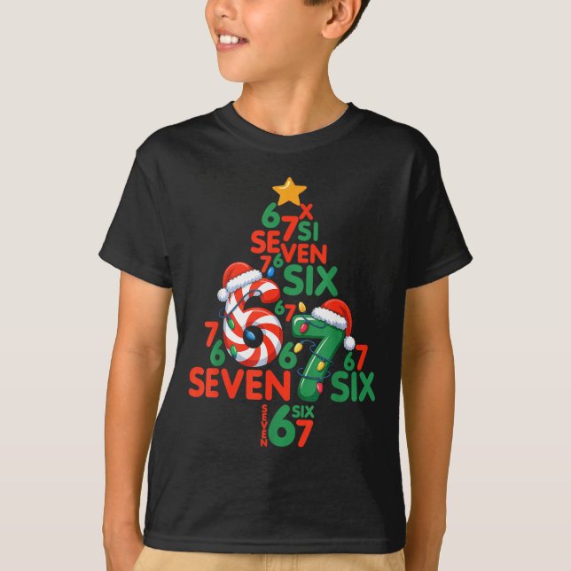 67 Christmas Tree Candy Cane Holiday Six Seven Mem T-Shirt (Vorderseite)