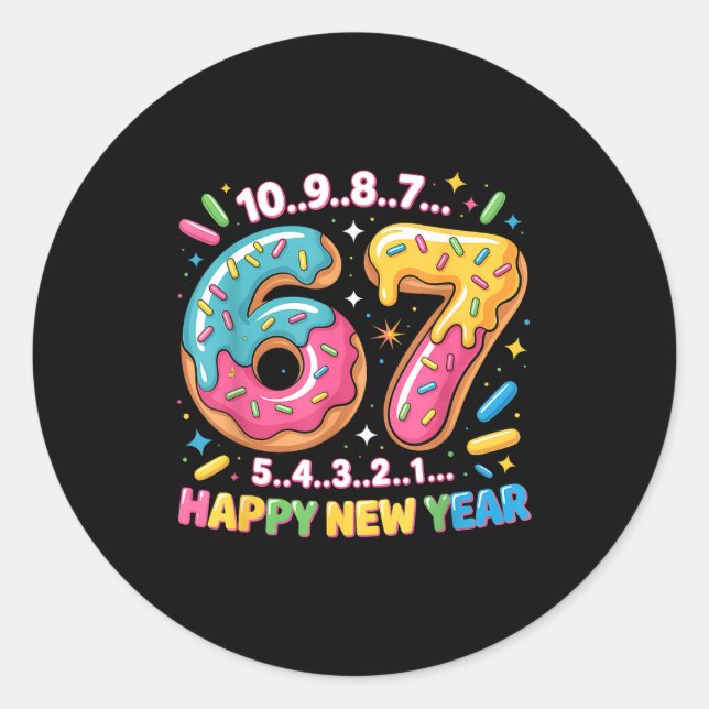 67 Countdown Happy New Year 2026 Funny Donut Numbe Runder Aufkleber (Vorderseite)