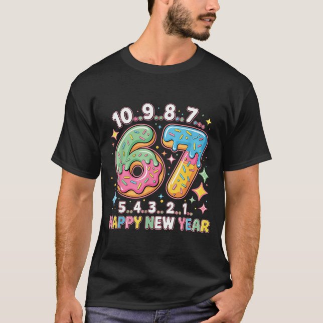 67 Countdown Happy New Year 2026 Funny Donut Numbe T-Shirt (Vorderseite)