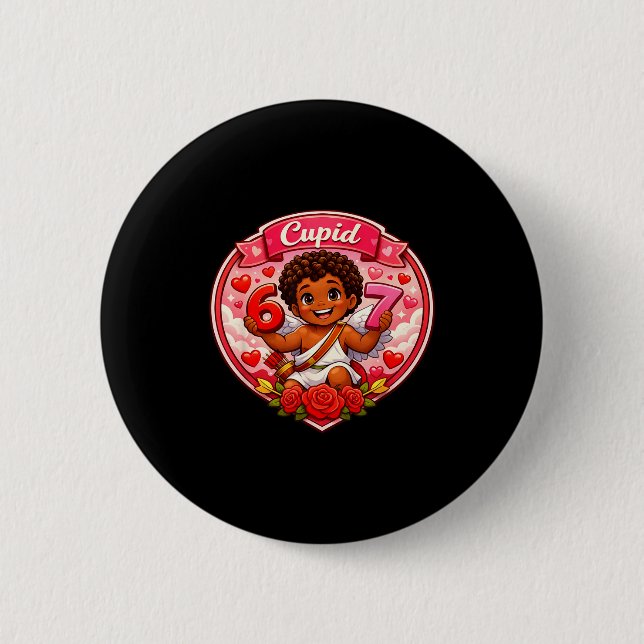 67 Cupid Afroamerikanischer Valentinstag Meme Tren Button (Vorderseite)