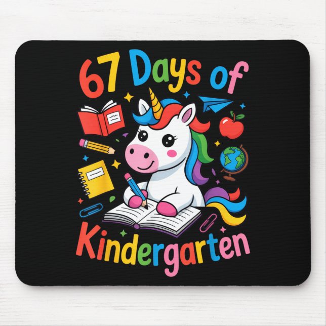 67 Days Of Kindergarten Cute Unicorn For Teachers  Mousepad (Vorne)