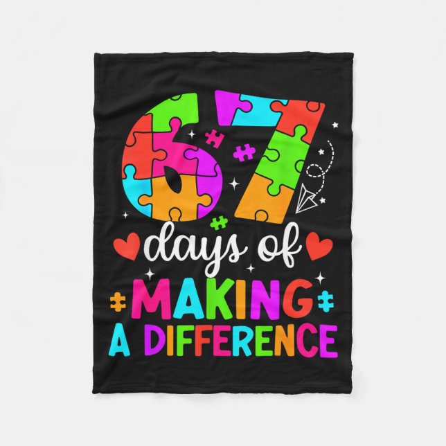 67 Days Of Making A Difference Funny Teacher Stude Fleecedecke (Vorderseite)
