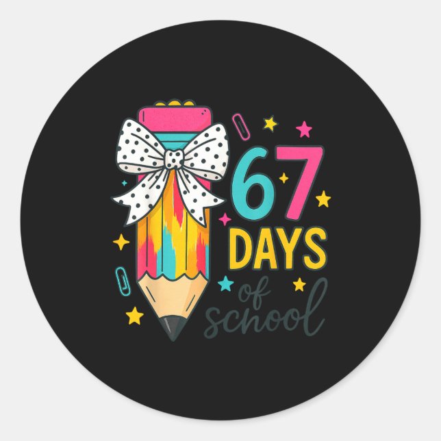 67 Days Of School Girls Coquette Bow Girls Boys Sc Runder Aufkleber (Vorderseite)
