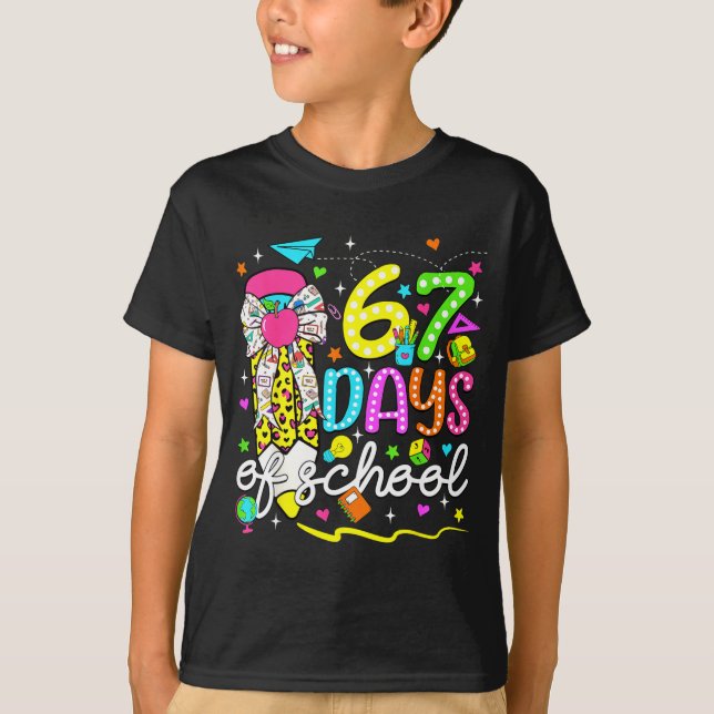67 Days Of School Girls Coquette Bow Pencil 67 Day T-Shirt (Vorderseite)