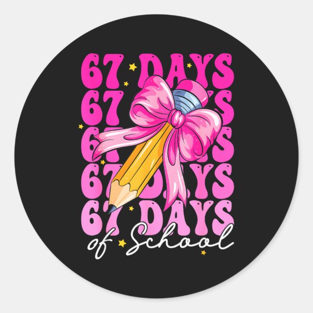 67 Days Of School Girls Coquette Bow Pencil Teache Runder Aufkleber (Vorderseite)